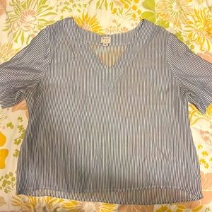 a new day Top V-neck Seersucker Stripe Blue & White Size medium